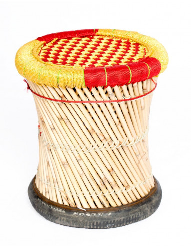 taburete-bambu-tejido-rojo-amarillo