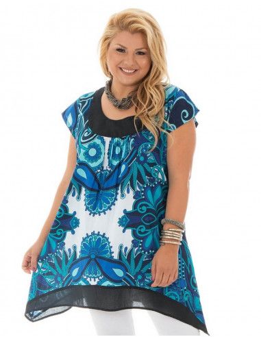 blusa-mujer-talla-grande-con-mangas-azul-y-blanco-chic blusa-mujer-talla-grande-con-mangas-azul-y-blanco-chic