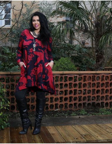 vestido-talla-grande-estampado-fenix-rojo-desigual-exterior vestido-talla-grande-estampado-fenix-rojo-desigual-exterior